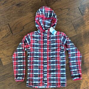 Stormberg Red/Black Plaid Fleece button up Kids Hoodie sz 10